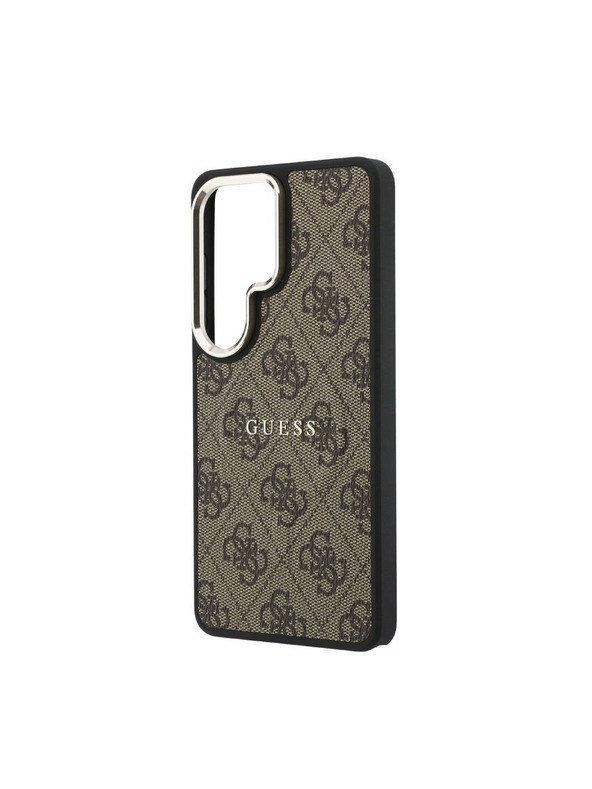 Guess Guess PU Bőr 4G Arany Keret Mágneses Hátsó Tok Samsung Galaxy S26 Ultra Brown