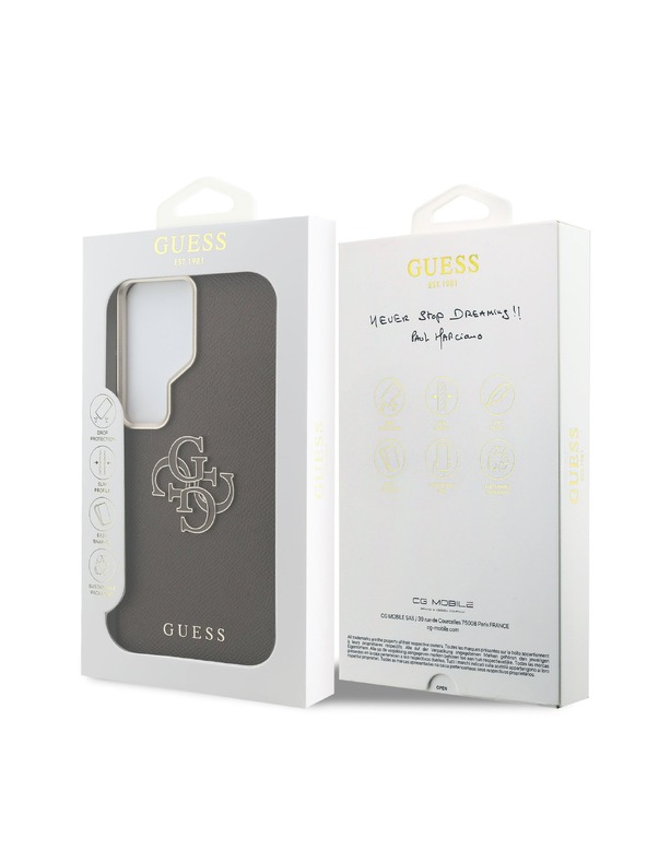 Guess Guess PU Szemcsés 4G Gyanta Fém Logo Hátsó Tok Samsung Galaxy S26 Ultra Brown