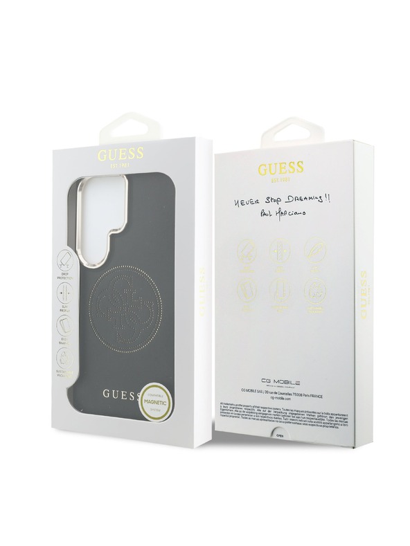 Guess Guess PU Perforált 4G Logo Mágneses Hátsó Tok Samsung Galaxy S26 Ultra Black