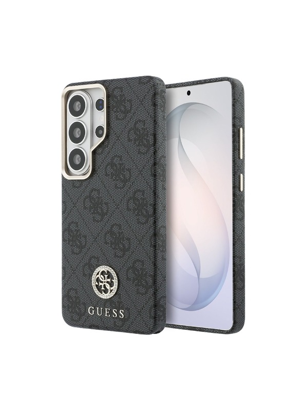 Guess Guess PU Bőr 4G Strass Logo Arany Keret Mágneses Hátsó Tok Samsung Galaxy S26 Ultra Black