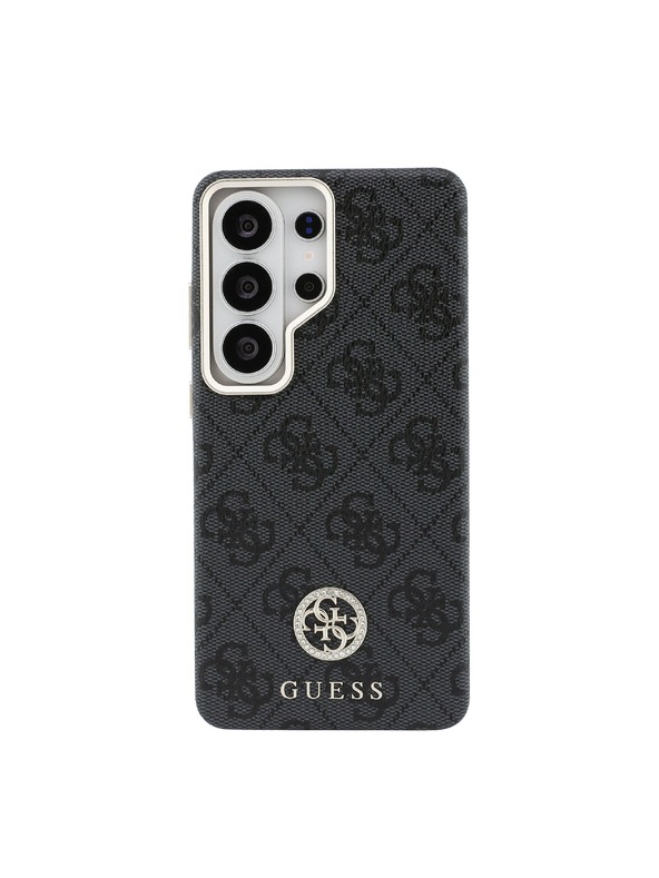 Guess Guess PU Bőr 4G Strass Logo Arany Keret Mágneses Hátsó Tok Samsung Galaxy S26 Ultra Black