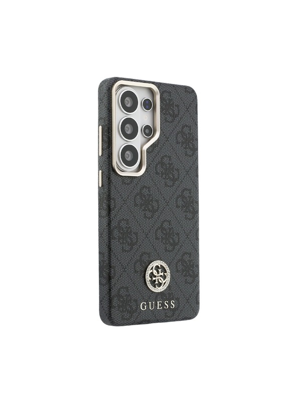 Guess Guess PU Bőr 4G Strass Logo Arany Keret Mágneses Hátsó Tok Samsung Galaxy S26 Ultra Black
