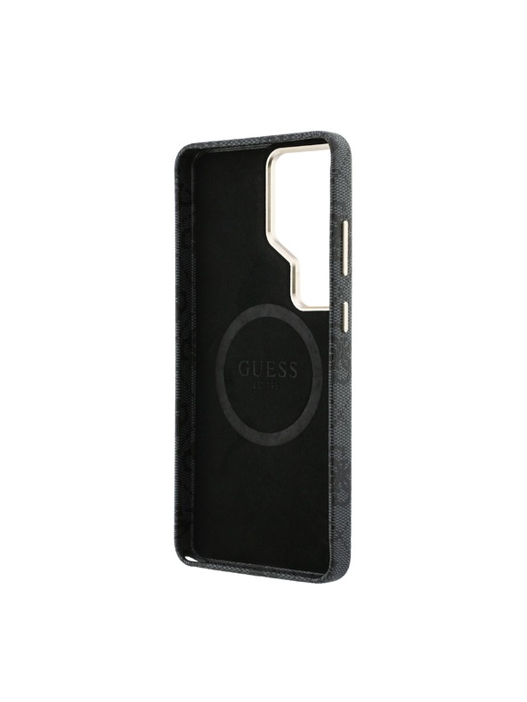 Guess Guess PU Bőr 4G Strass Logo Arany Keret Mágneses Hátsó Tok Samsung Galaxy S26 Ultra Black
