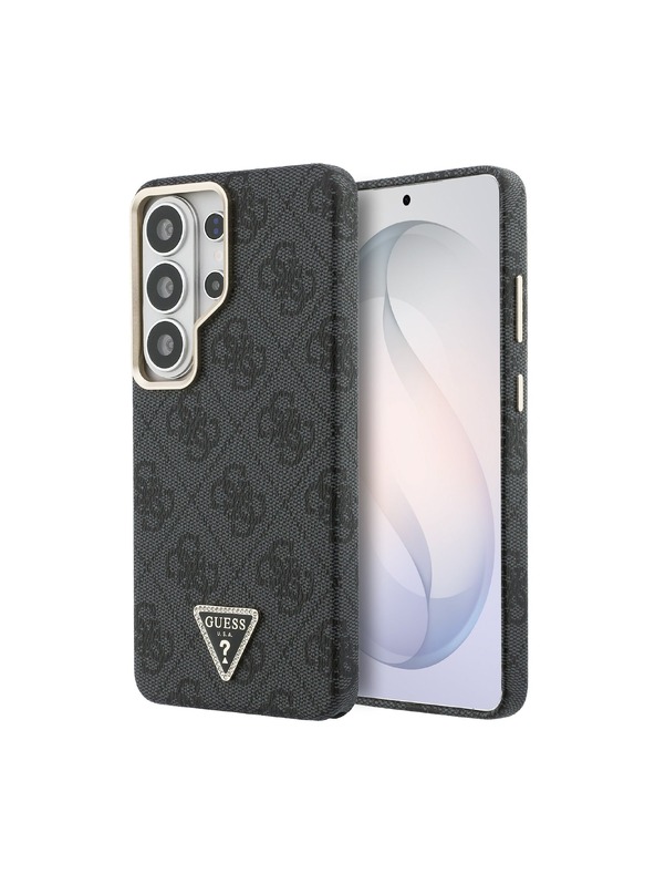 Guess Guess PU Bőr 4G Strass Háromszög Logo Arany Keret Mágneses Hátsó Tok Samsung Galaxy S26 Ultra Black