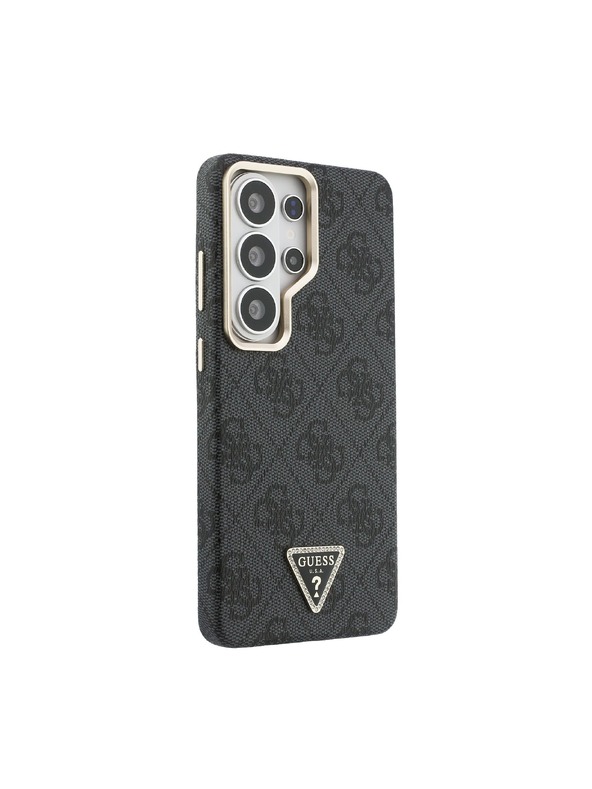 Guess Guess PU Bőr 4G Strass Háromszög Logo Arany Keret Mágneses Hátsó Tok Samsung Galaxy S26 Ultra Black