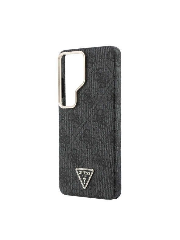 Guess Guess PU Bőr 4G Strass Háromszög Logo Arany Keret Mágneses Hátsó Tok Samsung Galaxy S26 Ultra Black