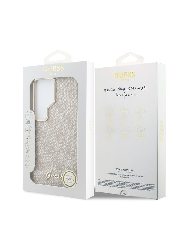 Guess Guess PU 4G Script Metal Logo Mágneses Hátsó Tok Samsung Galaxy S26 Ultra Pink