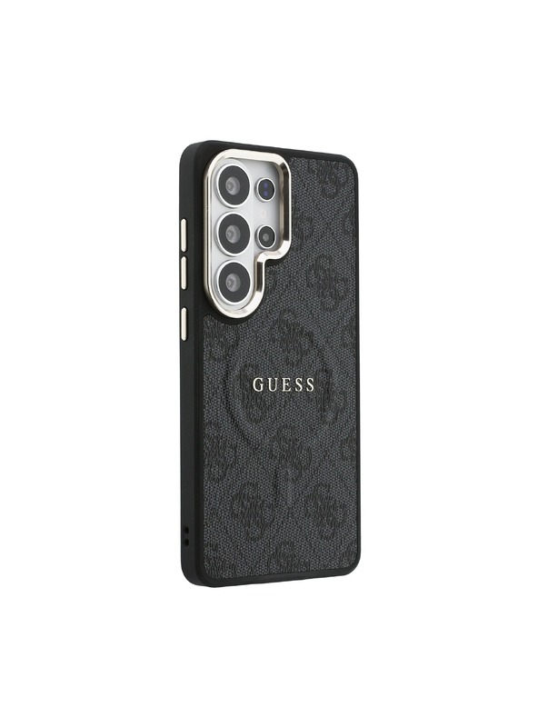 Guess Guess PU Bőr 4G Arany Keret Mágneses Hátsó Tok Samsung Galaxy S26 Ultra Black