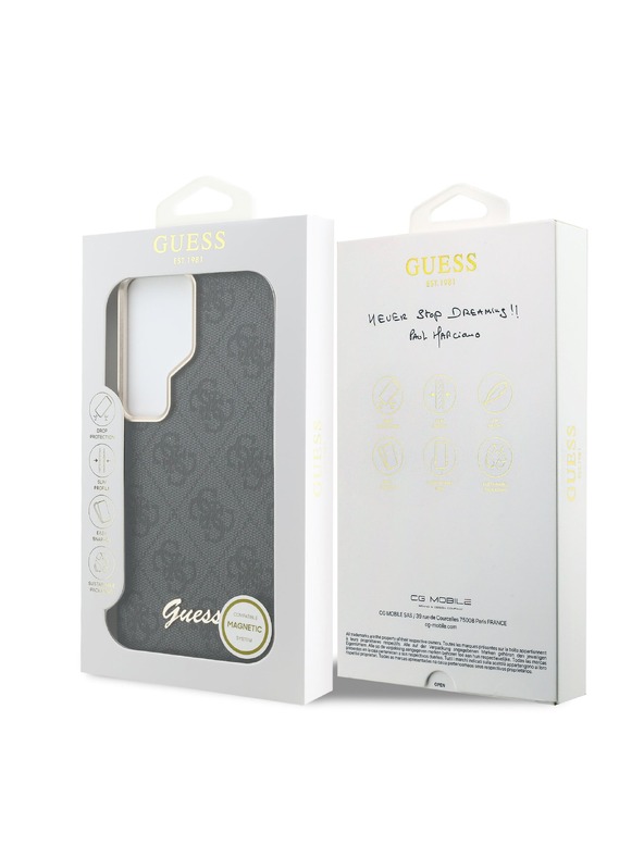 Guess Guess PU 4G Script Metal Logo Mágneses Hátsó Tok Samsung Galaxy S26 Ultra Black