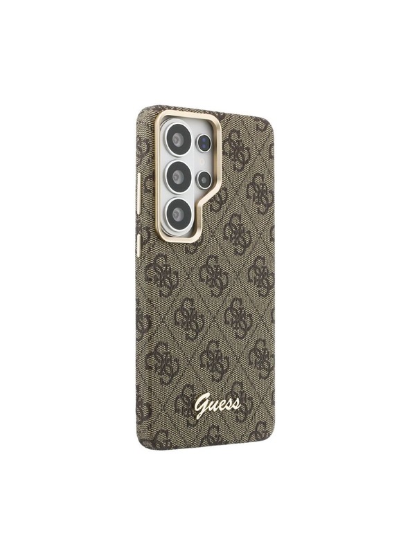 Guess Guess PU 4G Script Metal Logo Mágneses Hátsó Tok Samsung Galaxy S26 Ultra Brown