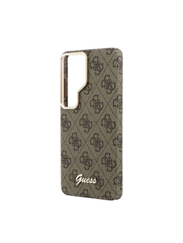 Guess Guess PU 4G Script Metal Logo Mágneses Hátsó Tok Samsung Galaxy S26 Ultra Brown