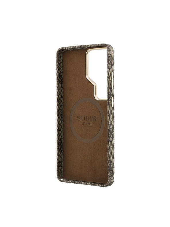 Guess Guess PU 4G Script Metal Logo Mágneses Hátsó Tok Samsung Galaxy S26 Ultra Brown