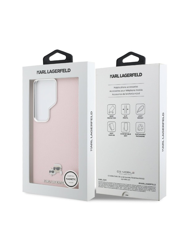 Karl Lagerfeld Karl Lagerfeld Grained PU Leather K&CH Heads Magnetic Hátlap Samsung Galaxy S26 Ultra számára Pink
