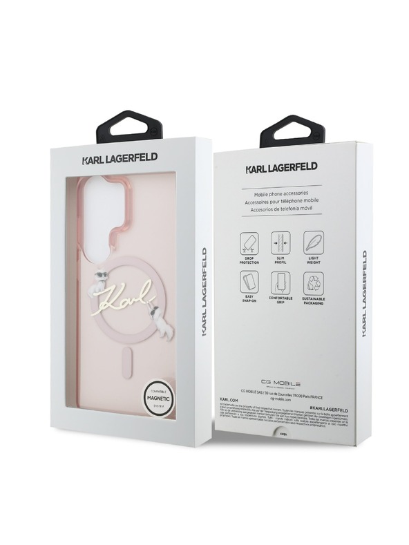 Karl Lagerfeld Karl Lagerfeld IML Choupette Karl Script Logo Magnetic Hátlap Samsung Galaxy S26 Ultra számára Pink