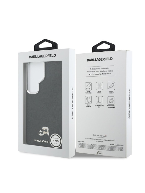 Karl Lagerfeld Karl Lagerfeld Grained PU Leather K&CH Heads Magnetic Hátlap Samsung Galaxy S26 Ultra számára Black