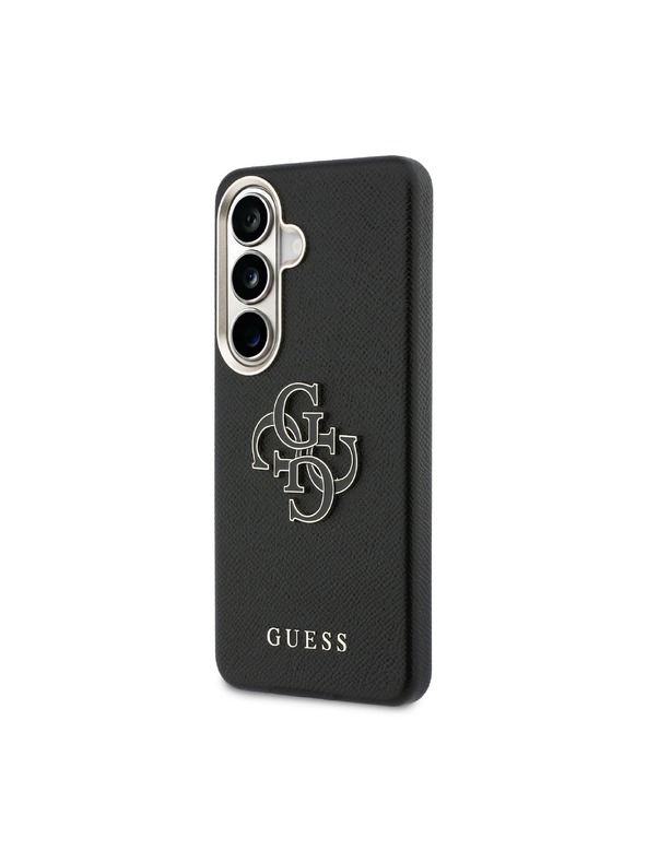 Guess Guess PU Grained 4G Resin Metal Logo Hátlap Samsung Galaxy S26+ számára Black