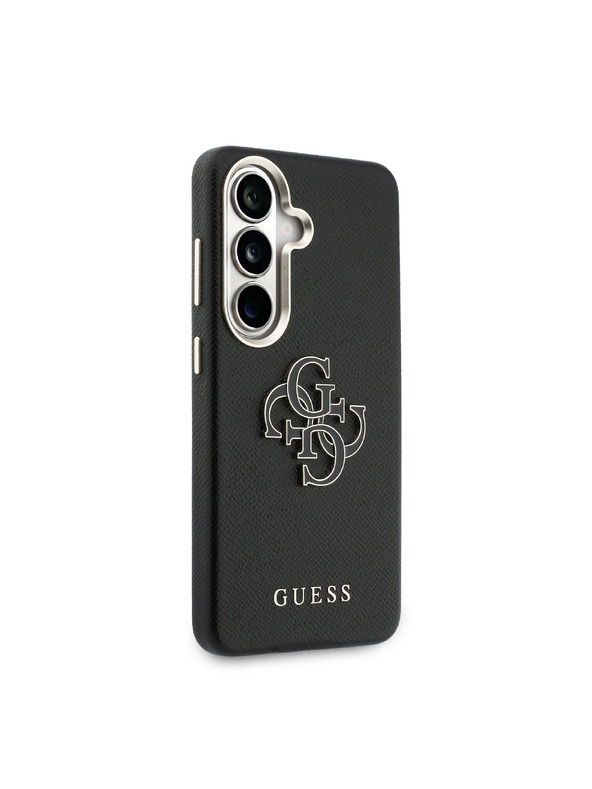 Guess Guess PU Grained 4G Resin Metal Logo Hátlap Samsung Galaxy S26+ számára Black