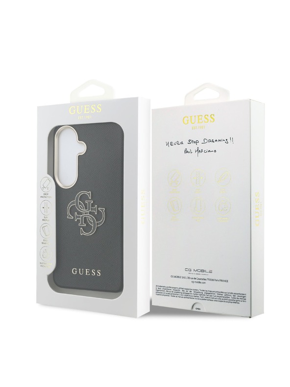Guess Guess PU Grained 4G Resin Metal Logo Hátlap Samsung Galaxy S26+ számára Black
