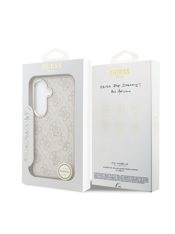 Guess Guess PU Leather 4G Gold Frame Magnetic Hátlap Samsung Galaxy S26+ számára Pink