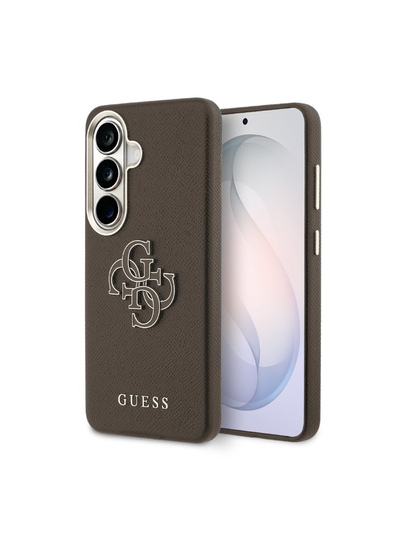 Guess Guess PU Grained 4G Resin Metal Logo Hátlap Samsung Galaxy S26+ számára Brown
