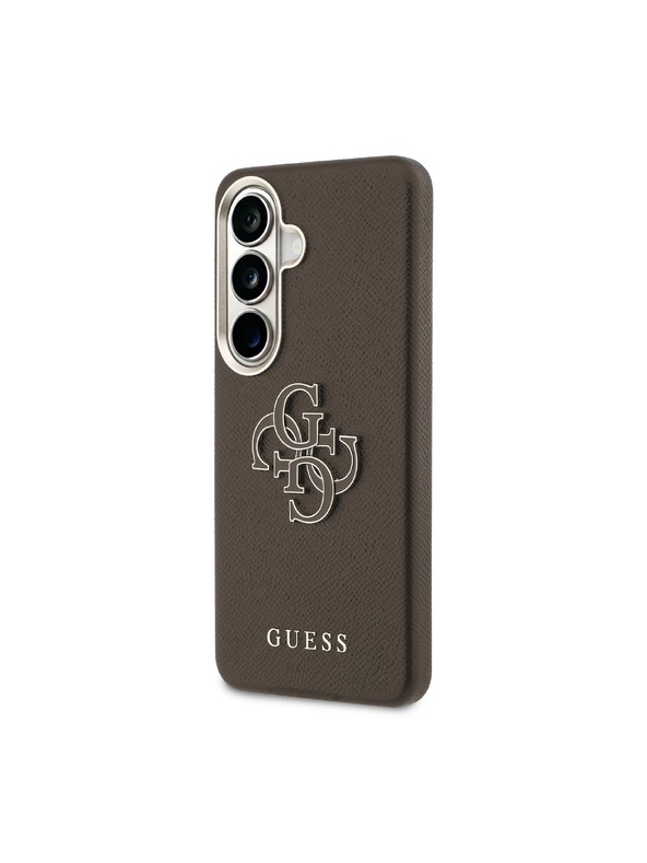 Guess Guess PU Grained 4G Resin Metal Logo Hátlap Samsung Galaxy S26+ számára Brown