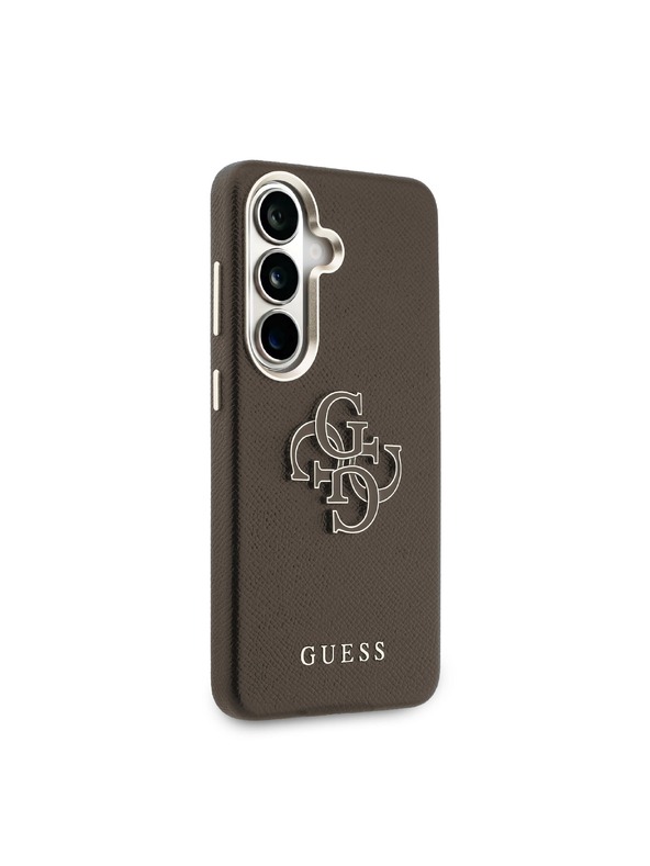 Guess Guess PU Grained 4G Resin Metal Logo Hátlap Samsung Galaxy S26+ számára Brown