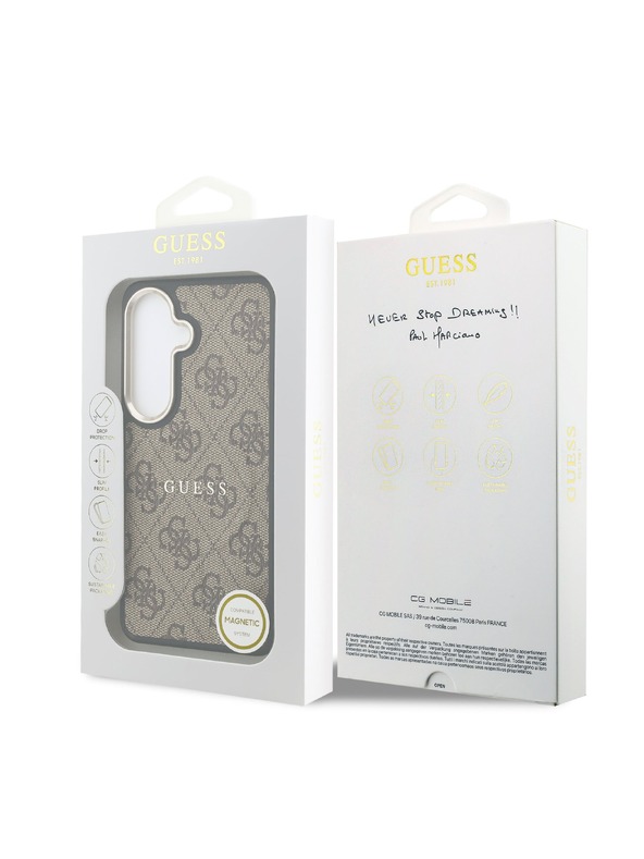Guess Guess PU Leather 4G Gold Frame Magnetic Hátlap Samsung Galaxy S26+ számára Brown