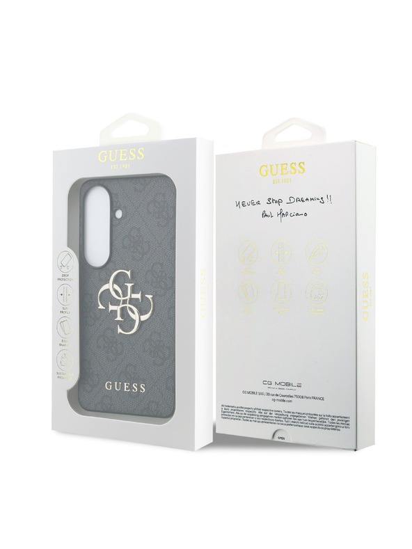 Guess Guess PU 4G Metal Logo Hátlap Samsung Galaxy S26+ számára Grey
