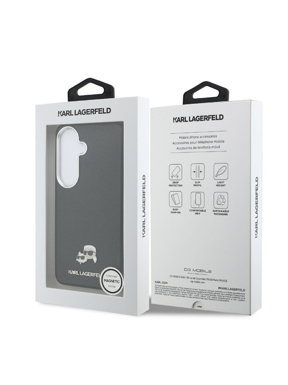 Karl Lagerfeld Karl Lagerfeld Grained PU Leather K&CH Heads Magnetic Hátlap Samsung Galaxy S26+ számára Black
