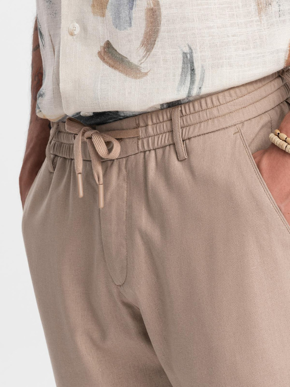Ombre Clothing Férfi chino nadrág feltűrt lábszárral és lenvegyülettel – bézs V3 P1522 Ombre Clothing