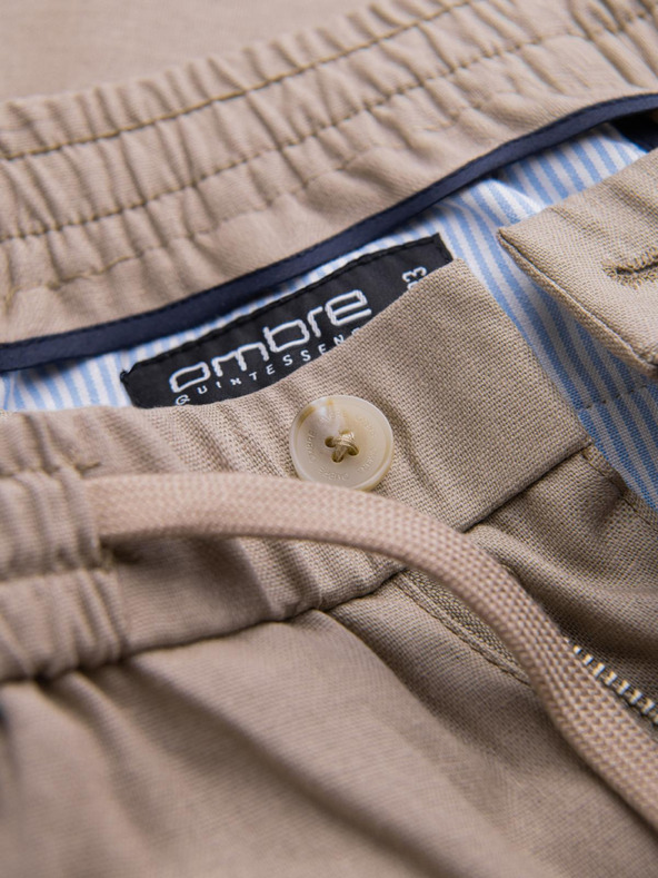 Ombre Clothing Férfi chino nadrág feltűrt lábszárral és lenvegyülettel – bézs V3 P1522 Ombre Clothing