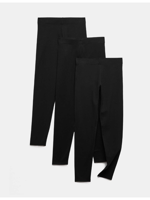 Marks & Spencer Egyszínű mintás leggings, magas pamutarányú (6–16 év), 3 db Marks & Spencer fekete