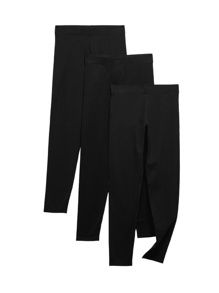 Marks & Spencer Egyszínű mintás leggings, magas pamutarányú (6–16 év), 3 db Marks & Spencer fekete