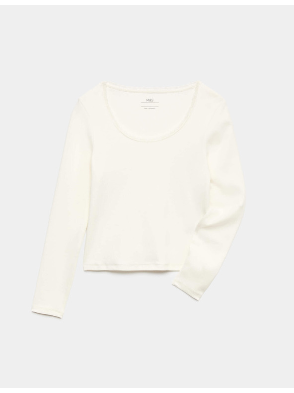 Marks & Spencer Csipkeszegélyes magas pamuttartalommal rendelkező top (6–16 év) Marks & Spencer krémszín