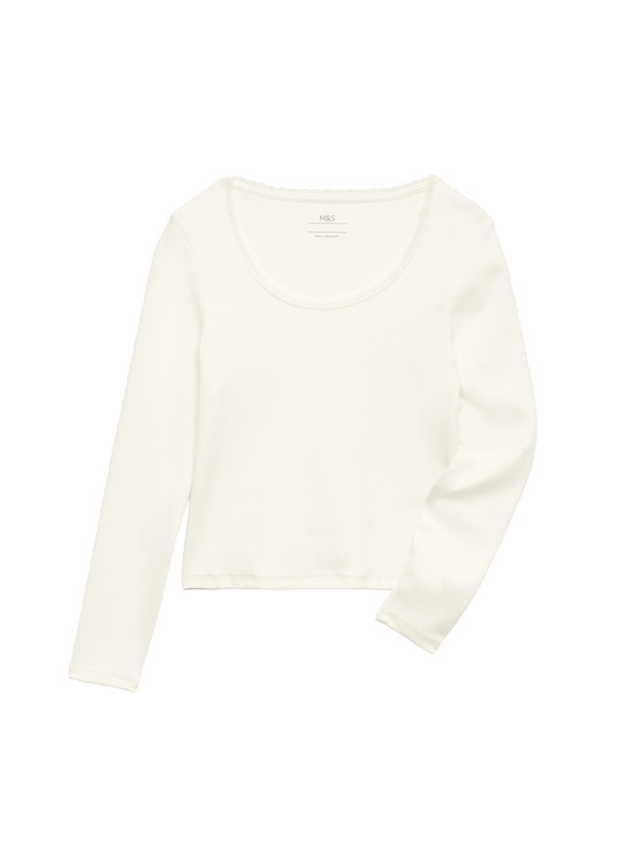 Marks & Spencer Csipkeszegélyes magas pamuttartalommal rendelkező top (6–16 év) Marks & Spencer krémszín