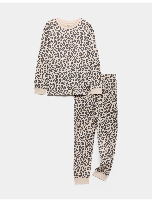 Marks & Spencer Leopardmintás tiszta pamut pizsamá (12 hónapos - 16 év) Marks & Spencer krémszín