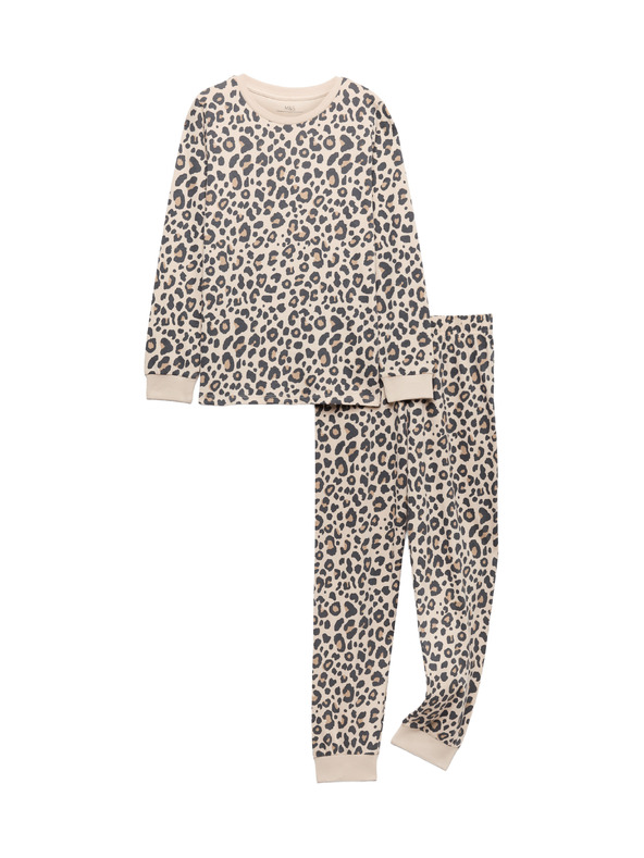 Marks & Spencer Leopardmintás tiszta pamut pizsamá (12 hónapos - 16 év) Marks & Spencer krémszín