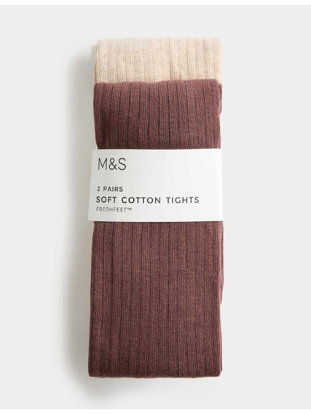 Marks & Spencer 2 darabos bordázott zokni magas pamuttartalommal (2–14 év) Marks & Spencer krémszín