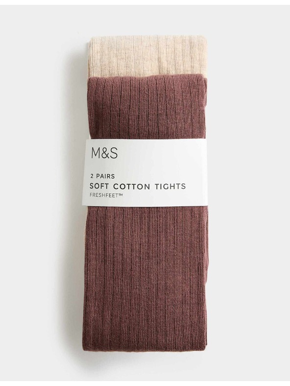 Marks & Spencer 2 darabos bordázott zokni magas pamuttartalommal (2–14 év) Marks & Spencer krémszín