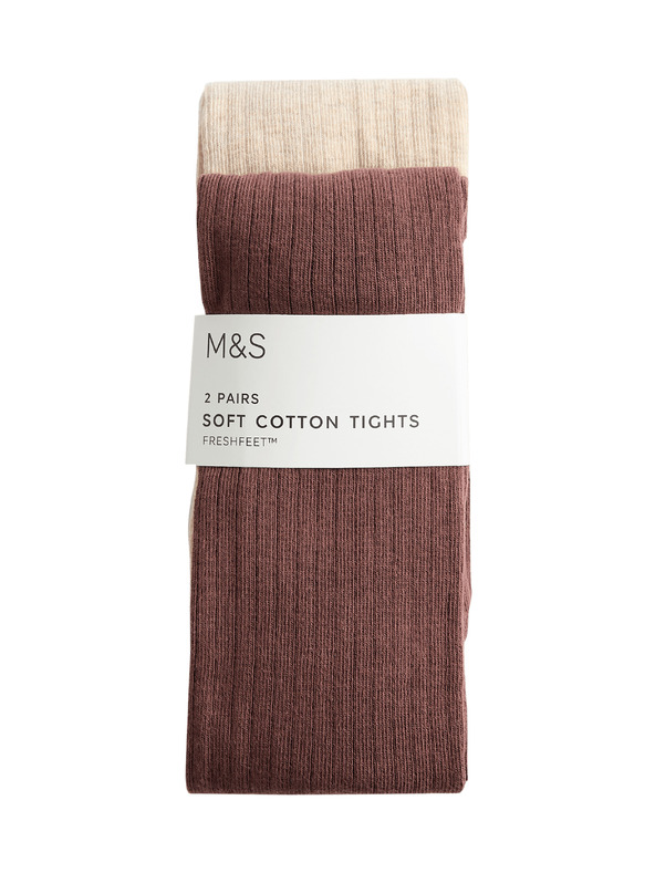 Marks & Spencer 2 darabos bordázott zokni magas pamuttartalommal (2–14 év) Marks & Spencer krémszín