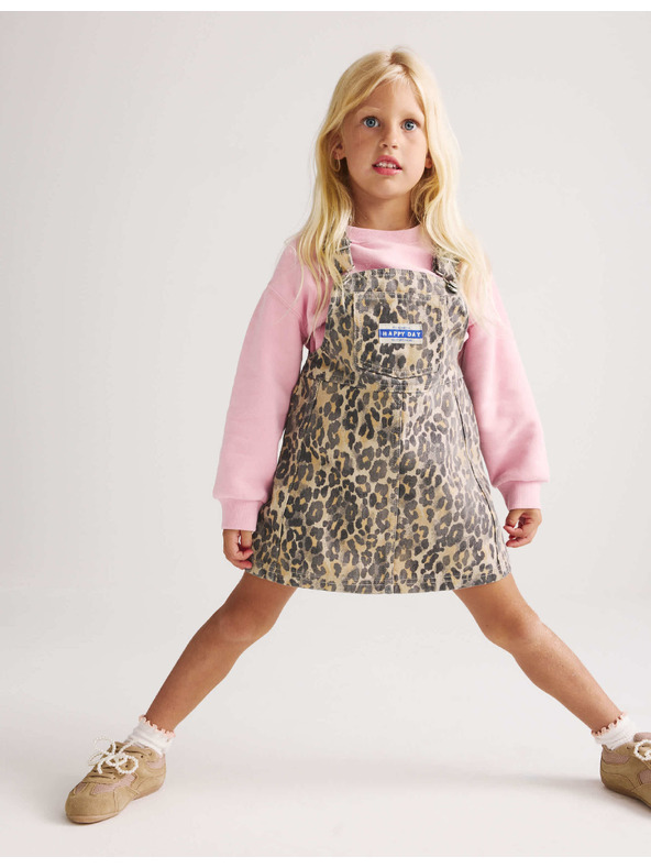Marks & Spencer Kétrészes farmerból készült Leopard Pinny outfit (2–8 év) Marks & Spencer barna