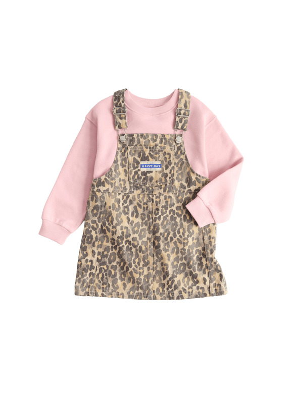 Marks & Spencer Kétrészes farmerból készült Leopard Pinny outfit (2–8 év) Marks & Spencer barna