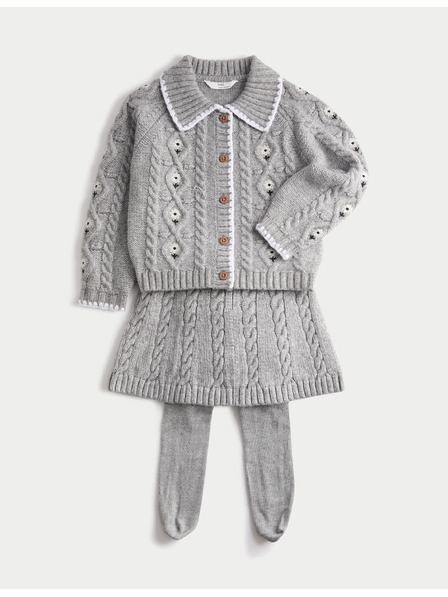 Marks & Spencer Háromrészes kötött outfit szoknyával és harisnyával (3–5 év) Marks & Spencer szürke