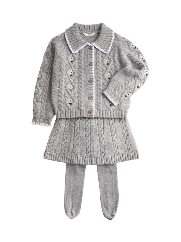 Marks & Spencer Háromrészes kötött outfit szoknyával és harisnyával (3–5 év) Marks & Spencer szürke