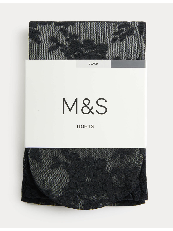 Marks & Spencer Átlátszó harisnya virágos csipkével Marks & Spencer fekete