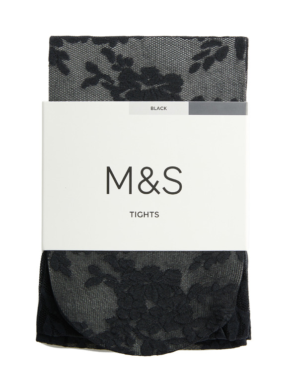 Marks & Spencer Átlátszó harisnya virágos csipkével Marks & Spencer fekete