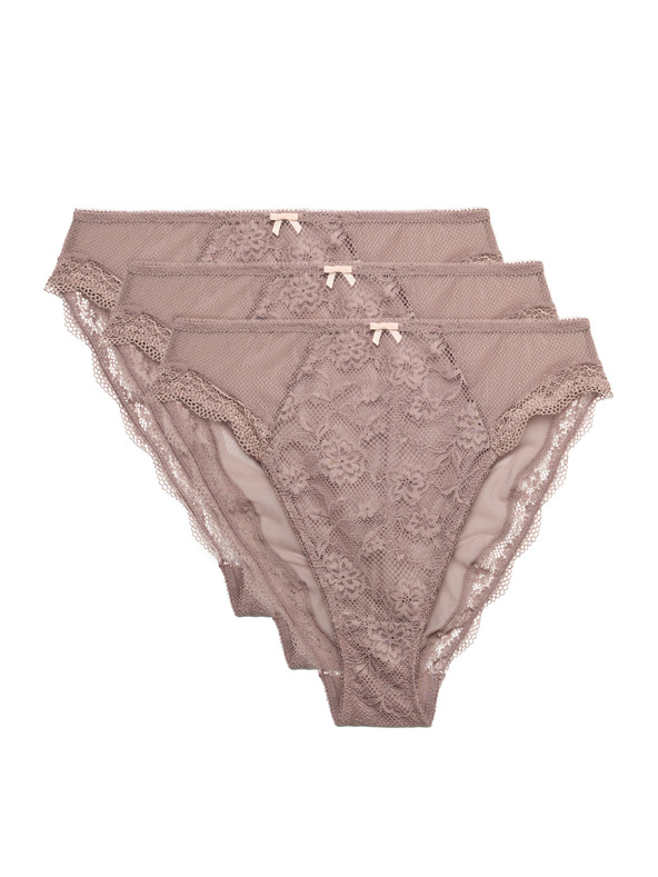 Marks & Spencer Magas nyírású csipkés alsónadrág magas derekkal Jasmine, 3 db Marks & Spencer barna