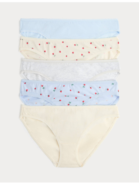 Marks & Spencer Csipkés bikini alsónadrág pamutból Lycra™-val nyomattal, 5 db Marks & Spencer kék