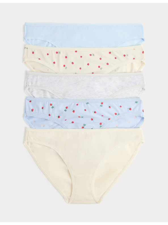 Marks & Spencer Csipkés bikini alsónadrág pamutból Lycra™-val nyomattal, 5 db Marks & Spencer kék