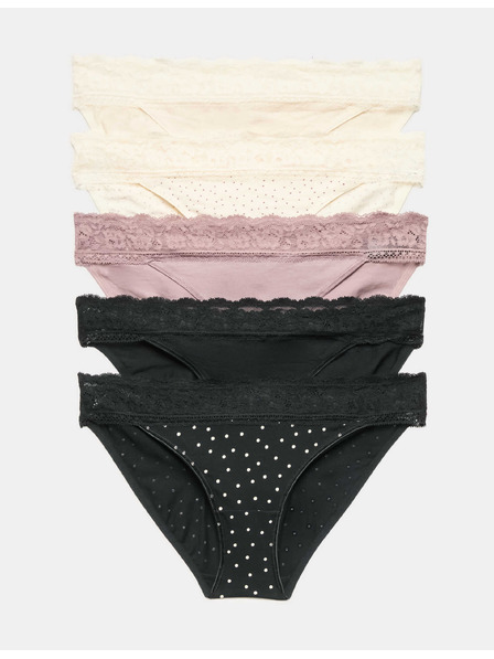 Marks & Spencer Csipkés bikini alsónadrág pamut keverékből nyomattal, 5 db Marks & Spencer barna